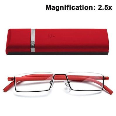 Lesebrille Halbrahmen Rot + 2,50 - mit Spiegelbox
