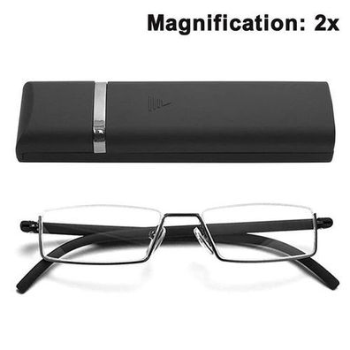Lesebrille Halbrahmen Schwarz + 2,00 - mit Spiegelbox