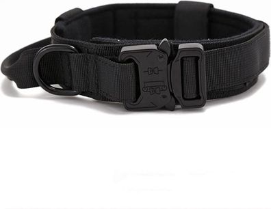Taktisches Hundehalsband Schwarz Gr. M - Griff mit Metall