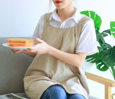 Küchenschürze mit Tasche Khaki - japanischer Stil Kreuzbandage