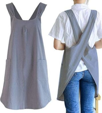 Küchenschürze mit Tasche Dunkelgrau - japanischer Stil Kreuzbandage