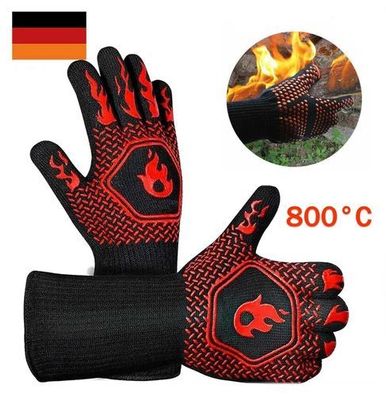 2x Grillhandschuhe feuerfest 800°C - Ofenhandschuhe hitzebeständig