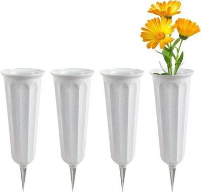 4x Grabvase mit Erdspieß Grau 25x8cm - Friedhofsvase frostsicher