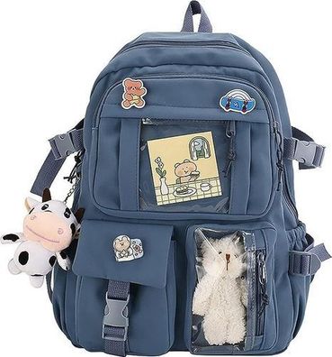 Kawaii Rucksack Blau 41x29x13cm - Schultasche mit Anhänger