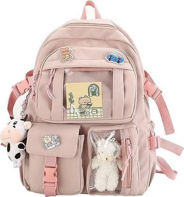 Kawaii Rucksack Rosa 41x29x13cm - Schultasche mit Anhänger
