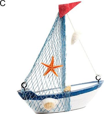 Miniatur-Fischerboot Holz Mediterran - Tischdeko Segelboot