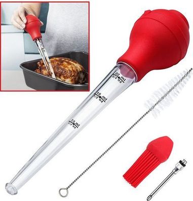 Bratensaftspritze Set Rot - Marinadespritze mit Backpinsel