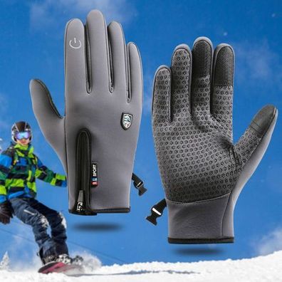 Skihandschuh Touchscreen Grau Gr. XL - winddicht wasserdicht