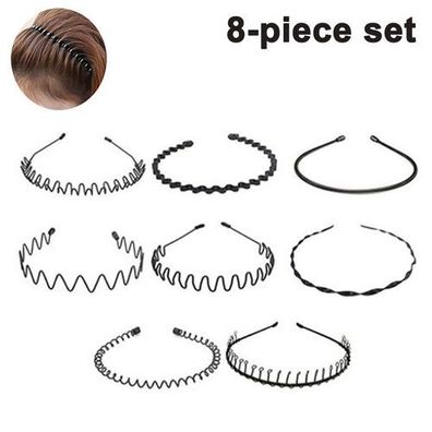 9x Metall Haarband Schwarz Set - Stirnband Spring Wave rutschfest