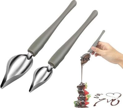 2x Deko-Löffel Edelstahl Bleistiftform - Kuchen Dekorieren Set
