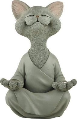 Katzen-Buddha Meditationsstatue Grau - Gartendeko Harz