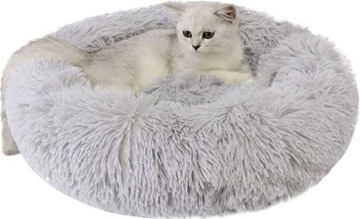 Katzenbett rund Plüsch Grau - Haustierbett für Katze & Hund