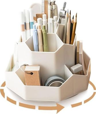 Stiftehalter drehbar 9 Fächer Weiß - Schreibtisch Organizer 360°