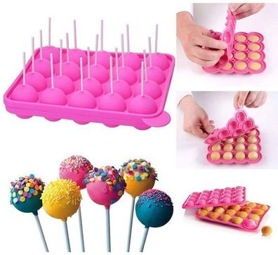 Cake Pop Form Silikon 20er Rosa - Lollipop Backform antihaft