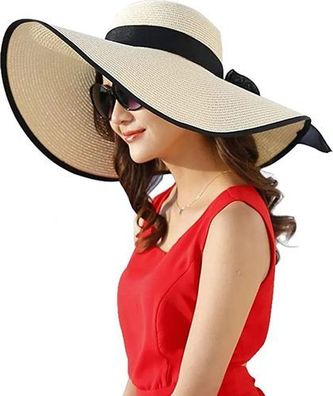 Damen Strohhut faltbar UPF50+ - Sommerhut Strand breite Krempe