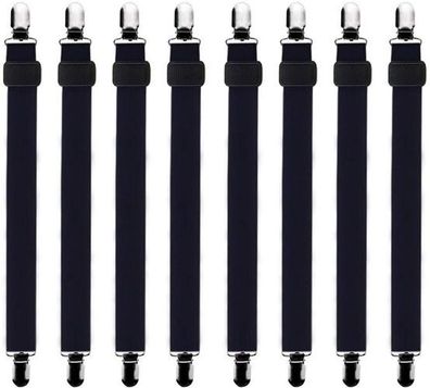 8x Bettlakenspanner elastisch Schwarz - verstellbar mit Clips