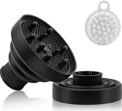 Diffusor Föhnaufsatz Schwarz - Locken Hair Diffuser mit Massagebürste