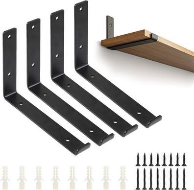4x Regalhalterung L-Form Schwarz 20cm - Wandregal Metall