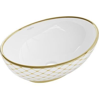 Mexen Elza Aufsatzwaschbecken 40 x 33 cm, Weiß/gold Gittermuster - 21014009