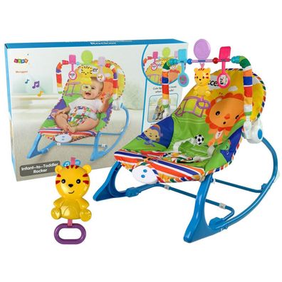 2-in-1 Babywippe und Schaukelstuhl mit Sounds und Vibration, blaues Tiger-Design