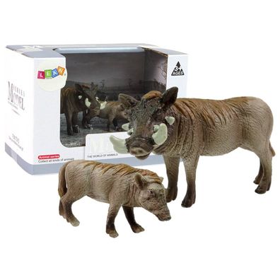 LeanToys 2er Set Afrikanisches Warzenschwein mit Jungtier Tiere der Welt Figuren