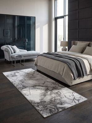 Teppichläufer Kurzflor SVEDA 80x150 cm Grau 12 mm Jute Polypropylen abstrakt für Flur