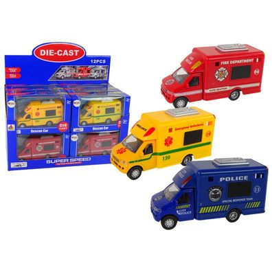 LeanToys Rettungsfahrzeug Polizei oder Feuerwehr mit Friktionsantrieb, 3 Modelle