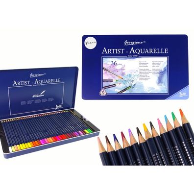 LeanToys Set mit 36 Aquarellstiften im Metallhalter