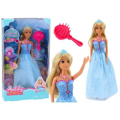 LeanToys Anlily Meerjungfrauen-Prinzessin Puppe mit blauer Kleidung und Bürste