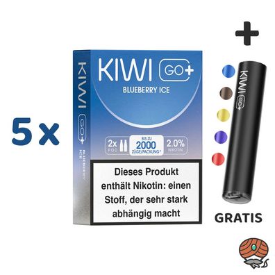 KIWI GO+ POD Blueberry Ice 20mg/ml Nikotin 5x 2 Pods + E-Zigarette GRATIS