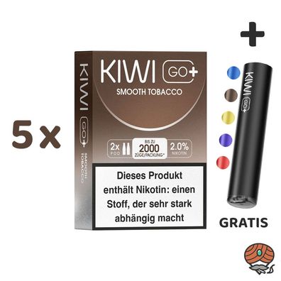 KIWI GO+ POD Smooth Tobacco 20mg/ml Nikotin 5x 2 Pods + E-Zigarette GRATIS