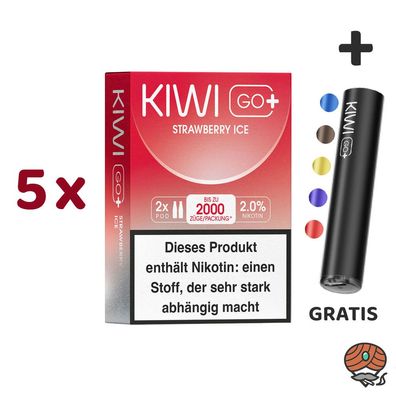 KIWI GO+ POD Strawberry Ice 20mg/ml Nikotin 5x 2 Pods + E-Zigarette GRATIS