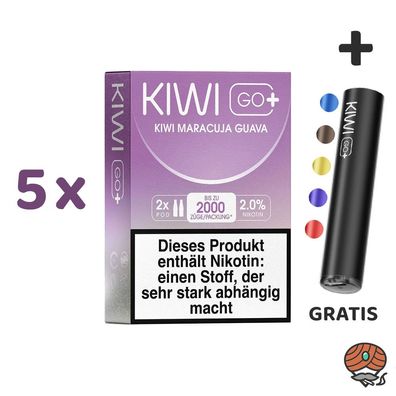 KIWI GO+ POD Kiwi Maracuja Guava 20mg/ml Nikotin 5x 2 Pods + E-Zigarette GRATIS