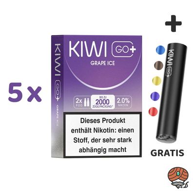 KIWI GO+ POD Grape Ice 20mg/ml Nikotin 5x 2 Pods + E-Zigarette GRATIS