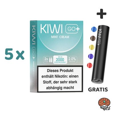 KIWI GO+ POD Mint Cream 20mg/ml Nikotin 5x 2 Pods + E-Zigarette GRATIS