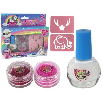 LeanToys Schönheitsset mit Nagellacken, losem Glitzer und Schablonen