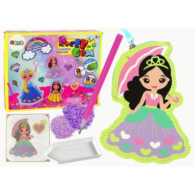 DIY Perlen-Bastelset zum Bekleben Prinzessin mit Schlüsselanhänger und Tasche