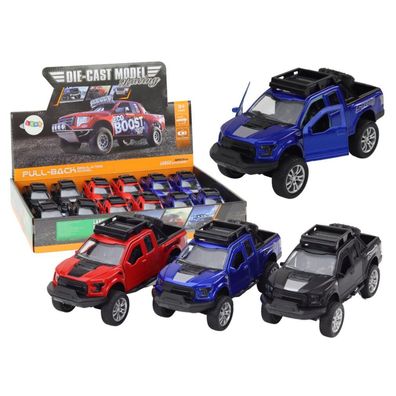 Geländewagen Spielzeugauto aus Aluminium mit Federantrieb in Rot Blau Schwarz