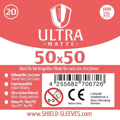 Shield Ultra Matte 20 - 100 Super Sleeves für Kartengröße 50x50 mm