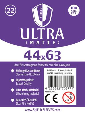 Shield Ultra Matte 22 - 100 Super Sleeves für Kartengröße 44x63 mm