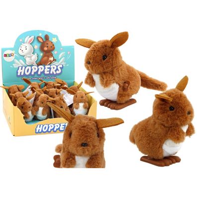 LeanToys Aufziehbarer springender Känguru aus Plüsch, braun, Spielzeug und Dekoration