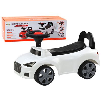 LeanToys Rutschauto mit Rückenlehne QX-3396, Hupe und Staufach, Weiß