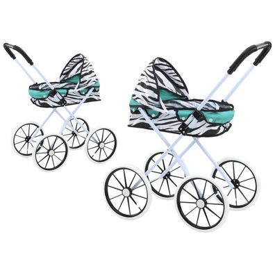 LeanToys Puppenwagen mit großen Rädern klappbar Zebra Türkis