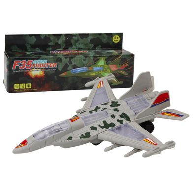 LeanToys Militärflugzeug F35 fahrend mit Licht und Sound, grau