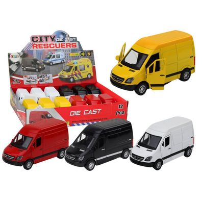 LeanToys Lieferwagen Modellauto 1:32 mit Licht und Sound in Rot Schwarz Gelb Weiß