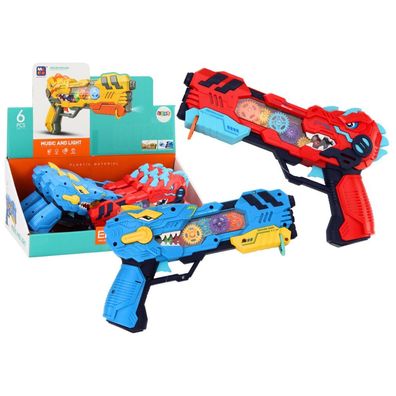 LeanToys Dinosaurier Projektor Pistole mit Licht und Sound, Blau Rot