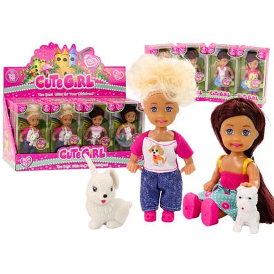 LeanToys Mini-Puppe mit langen Haaren und buntem Tier-Outfit