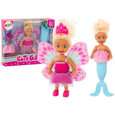 LeanToys Mini Puppe 2in1 Meerjungfrau Fee mit Schwanz und Flügeln