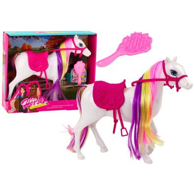 Pferdefigur Weißes Pferd zum Kämmen mit Sattel und Stall Bauernhof Cute Horse