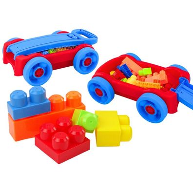 LeanToys Bausteinset im Wagen auf Rädern Blau-Rot